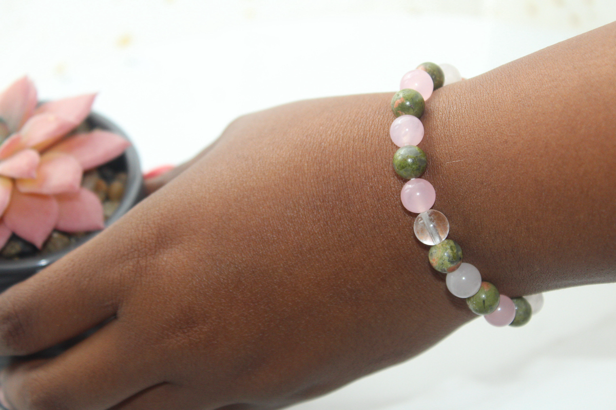 Divine Feminine Crystal Set – Unakite, Rose Quartz & Clear Quartz