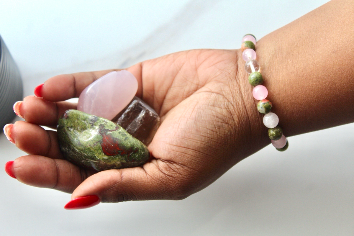Divine Feminine Crystal Set – Unakite, Rose Quartz & Clear Quartz