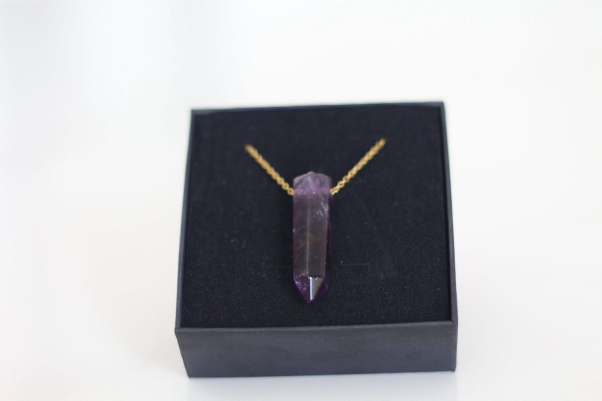 Amethyst Pendant Necklace for Calm & Emotional Balance [Stainless Steel Gold Plated]