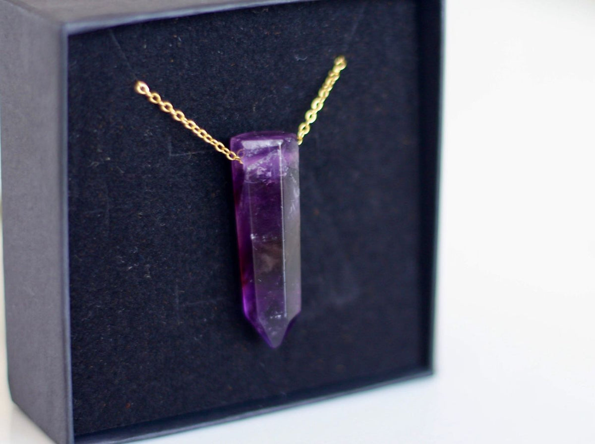 Amethyst Pendant Necklace for Calm & Emotional Balance [Stainless Steel Gold Plated]