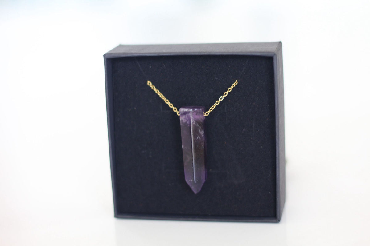 Amethyst Pendant Necklace for Calm & Emotional Balance [Stainless Steel Gold Plated]