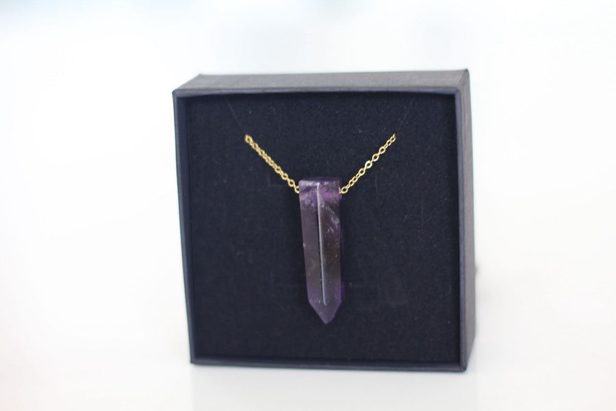 Amethyst Pendant Necklace for Calm & Emotional Balance [Stainless Steel Gold Plated]