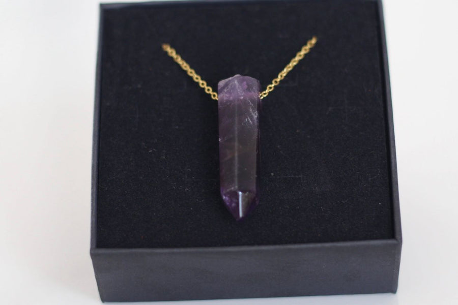 Amethyst Pendant Necklace for Calm & Emotional Balance [Stainless Steel Gold Plated]