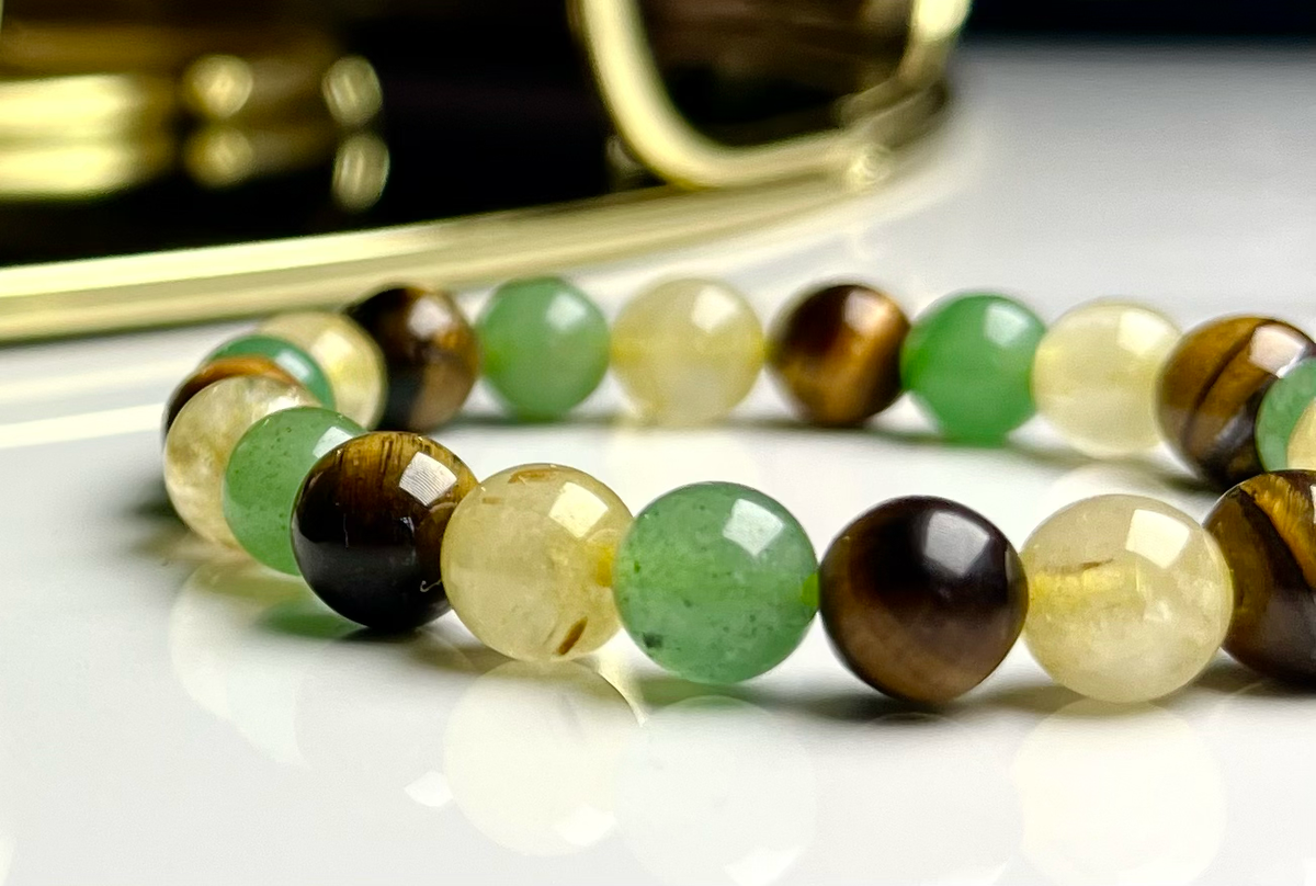 Green aventurine Necklace [Stainless Steel 9ct Gold Plated] & Makwande Bracelet Set