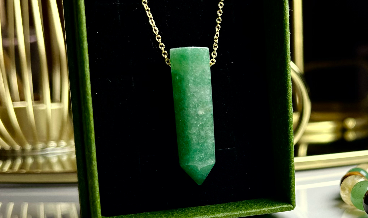 Green aventurine Necklace [Stainless Steel 9ct Gold Plated] 50cm + Makwande Bracelet + Pyrite Incense Set
