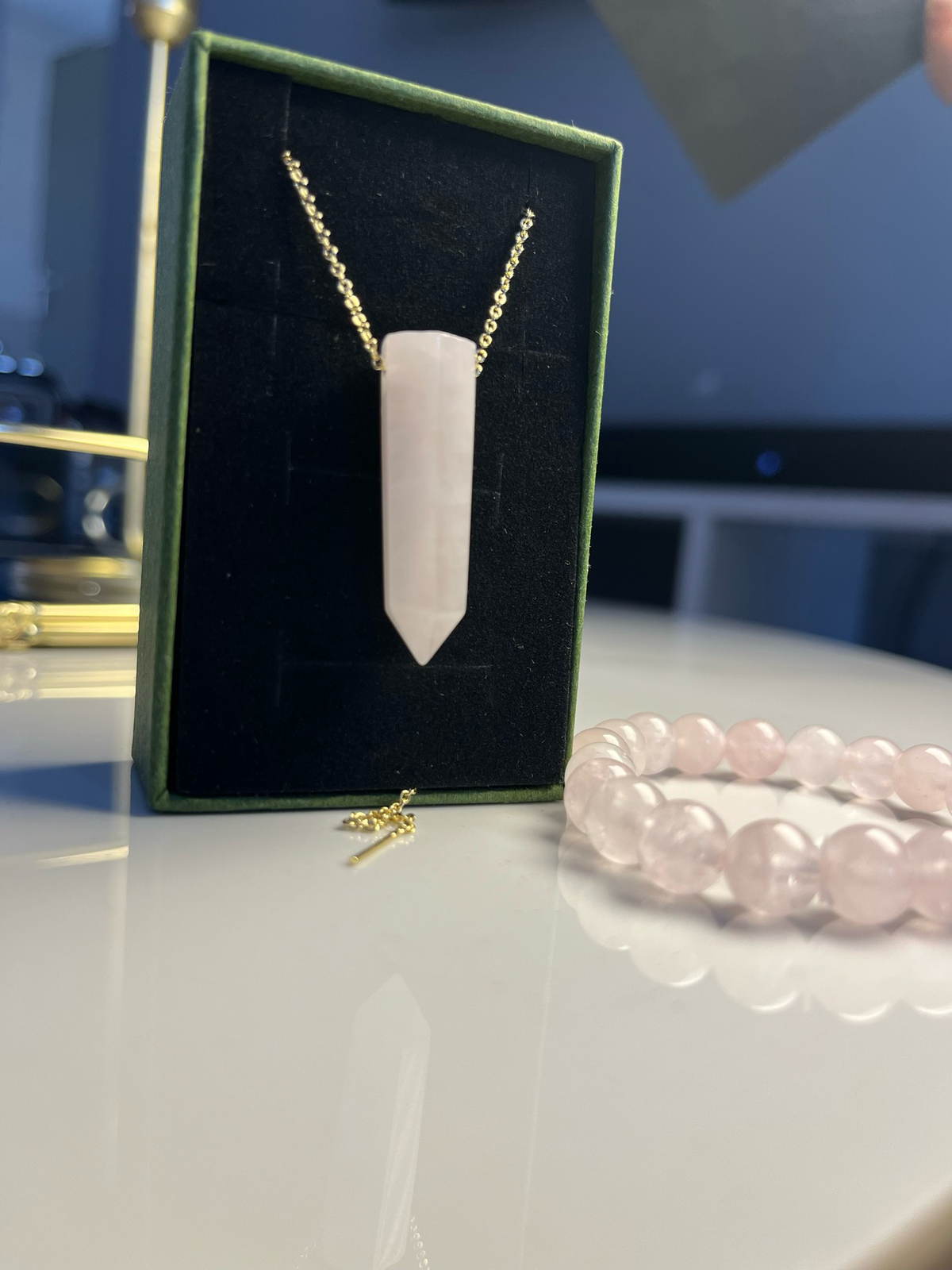 Rose Quartz Necklace, Bracelet [Stainless Steel 9ct Gold Plated]